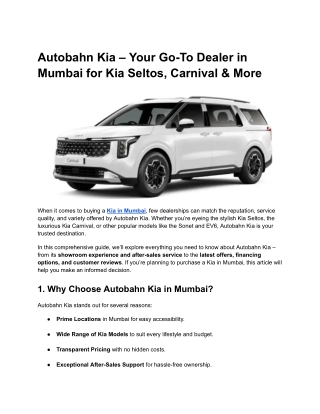 Autobahn Kia – Your Go-To Dealer in Mumbai for Kia Seltos, Carnival & More