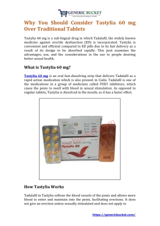 Why You Should Consider Tastylia 60 mg Over Tradit