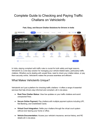Complete Guide to Checking and Paying Traffic Challans Online on Vehicleinfo