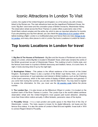 Iconic Attractions In London To Visit