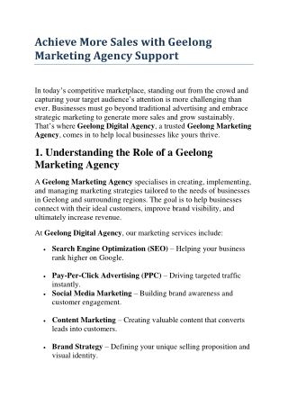 Achieve More Sales with Geelong Marketing Agency Support