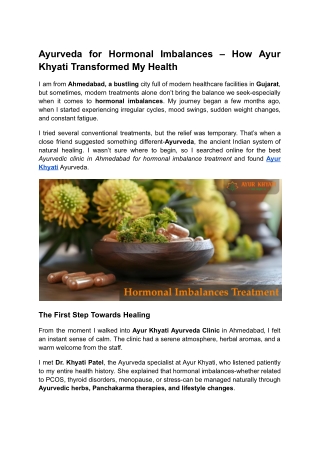 Ayurveda for Hormonal Imbalances – How Ayur Khyati Transformed My Health