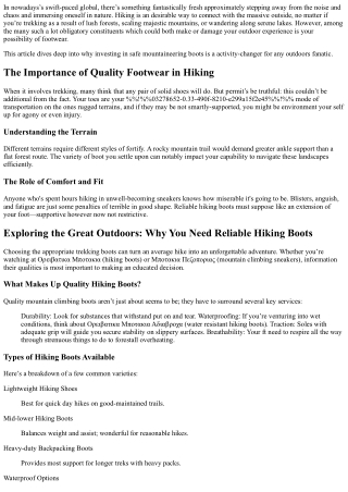 Exploring the Great Outdoors: Why You Need Reliable Hiking Boots