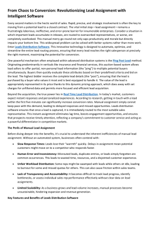 From Chaos to Conversion Revolutionizing Lead Assignment with Intelligent Software