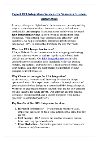 Expert RPA Integration Services for Seamless Business Automation