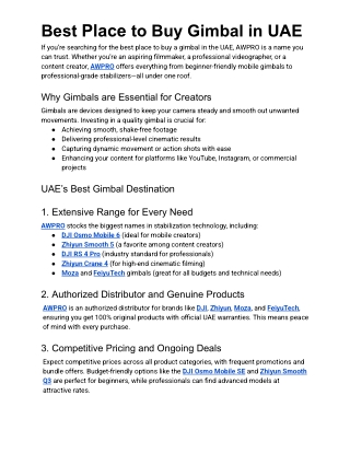 Best Place to Buy Gimbal in UAE