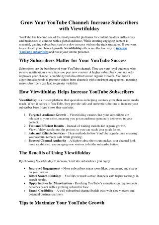 Grow Your YouTube Channel Increase Subscribers with Viewtifulday