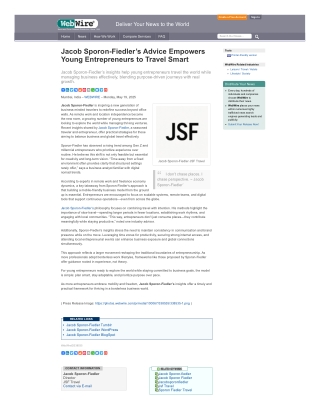 Jacob Sporon-Fiedler’s Advice Empowers Young Entrepreneurs to Travel Smart-WebWire