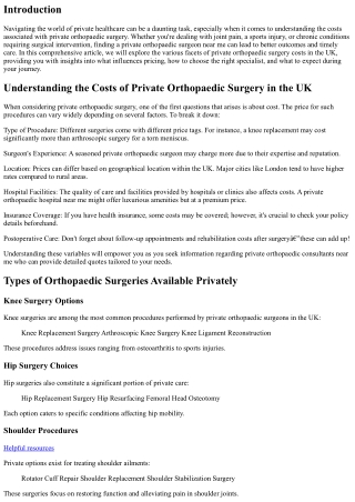 Understanding the Costs of Private Orthopaedic Surgery in the UK