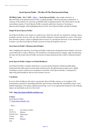 jacob-sporon-fiedler-the-rise-of-the-pharmaceutical-king - PRlog