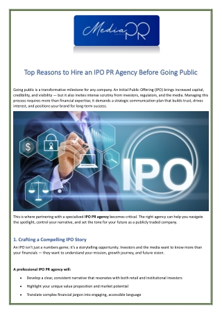 Top Reasons to Hire an IPO PR Agency Before Going Public