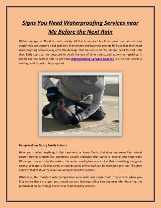 Signs You Need Waterproofing Services near Me Before the Next Rain