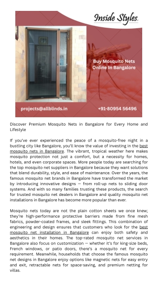 Best mosquito net brands in Bangalore