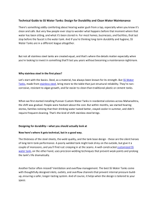 Technical Guide to SS Water Tanks