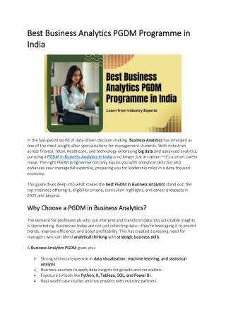Best Business Analytics PGDM Programme in India