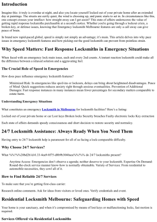 Why Speed Matters: Fast Response Locksmiths in Emergency Situations