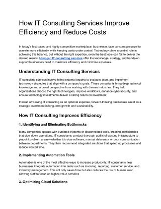 How IT Consulting Services Improve Efficiency and Reduce Costs