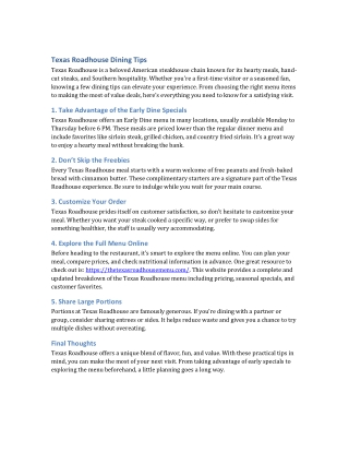 Texas Roadhouse Menu Delights