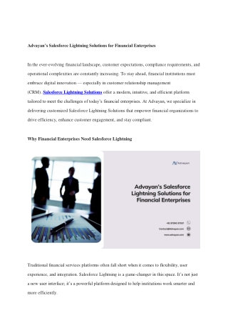 Advayan’s Salesforce Lightning Solutions for Financial Enterprises