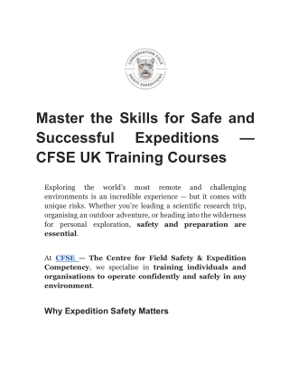 Master the Skills for Safe and Successful Expeditions — CFSE UK Training Courses