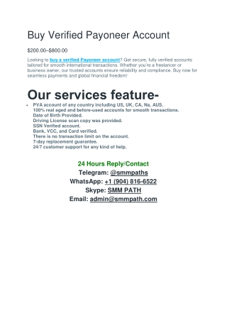 Get Verified Payoneer Account – Fast Delivery & Reliable