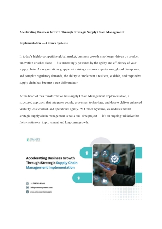 Accelerating Business Growth Through Strategic Supply Chain Management Implementation — Omnex Systems
