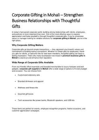 Corporate Gifting in Mohali – Strengthen Business Relationships with Thoughtful Gifts