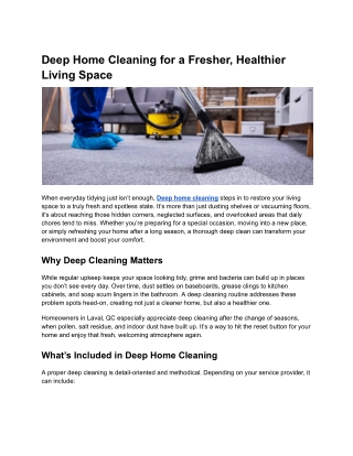 Deep Home Cleaning for a Fresher, Healthier Living Space