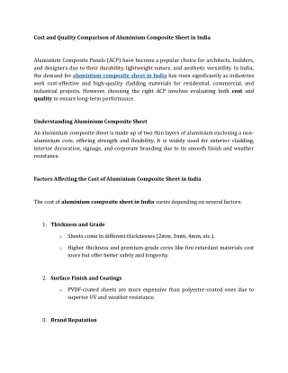 Cost and Quality Comparison of Aluminium Composite Sheet in India