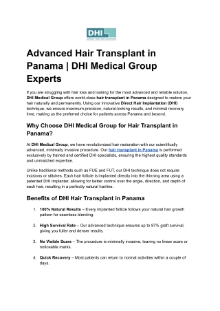 Advanced Hair Transplant in Panama _ DHI Medical Group Experts