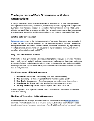 The Importance of Data Governance in Modern Organisations