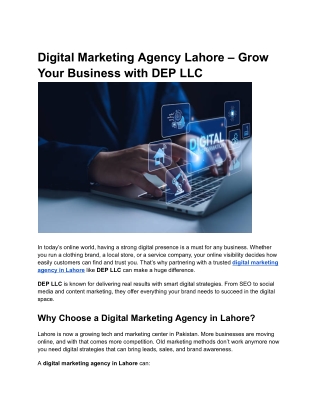 Digital Marketing Agency Lahore – Grow Your Business with DEP LLC