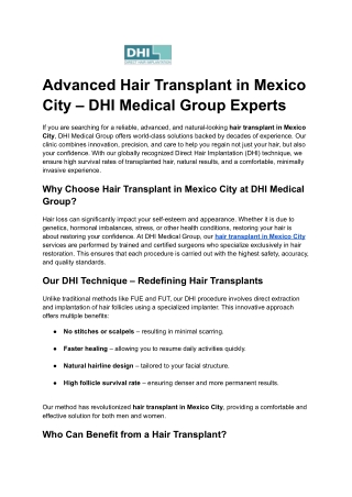 Advanced Hair Transplant in Mexico City – DHI Medical Group Experts