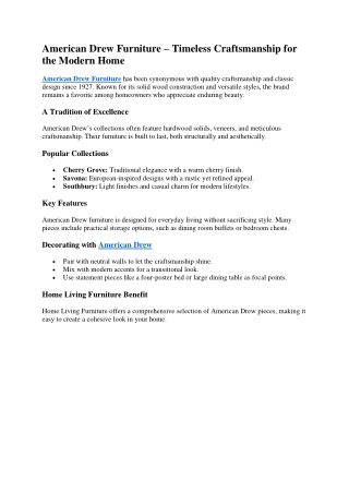 American Drew Furniture – Timeless Craftsmanship for the Modern Home