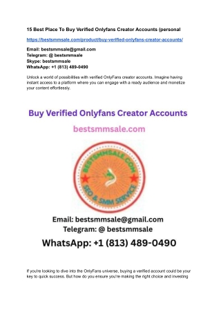 15 Best Place To Buy Verified Onlyfans Creator Accounts (personal