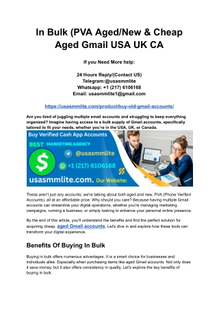 In Bulk (PVA Aged_New & Cheap Aged Gmail USA UK CA