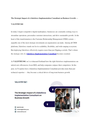 The Strategic Impact of a Salesforce Implementation Consultant on Business Growth — VALiNTRY360