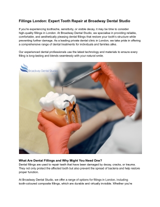 Fillings London: Expert Tooth Repair at Broadway Dental Studio