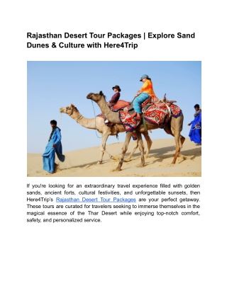 Rajasthan Desert Tour Packages | Explore Sand Dunes & Culture with Here4Trip
