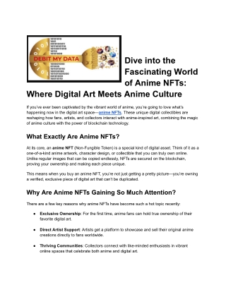 Dive into the Fascinating World of Anime NFTs_ Where Digital Art Meets Anime Culture