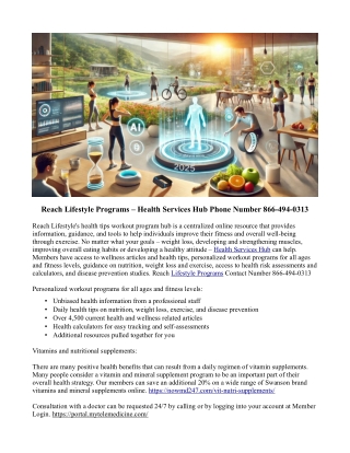 Reach Lifestyle Programs Health Services Hub Phone Number 866-494-0313