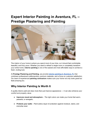 Expert Interior Painting in Aventura, FL – Prestige Plastering and Painting