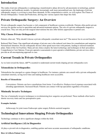 The Future of Private Orthopaedics: Trends and Predictions