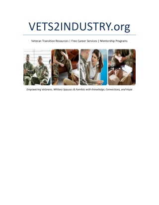 VETS2INDUSTRY – Free Veteran Career Services, Transition Resources & Mentorship