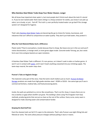 Why Stainless Steel Water Tanks Keep Your Water Cleaner, Longer