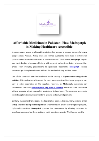 Get jardiance 10mg at the best price in Pakistan from Medspot PK.