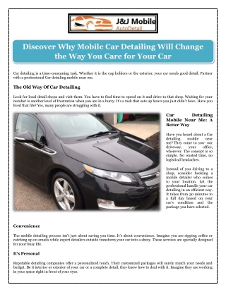 Discover Why Mobile Car Detailing Will Change the Way You Care for Your Car