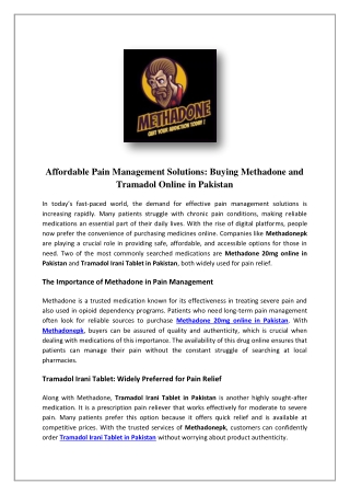 Methadone 20mg Tablet | Uses | Side Effects | Price in Pakistan