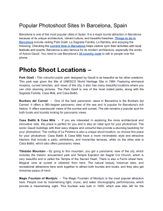 Popular Photoshoot Sites In Barcelona, Spain