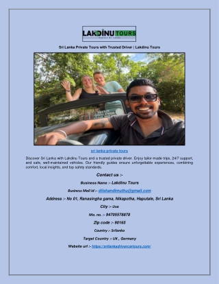 Sri Lanka Private Tours with Trusted Driver | Lakdinu Tours